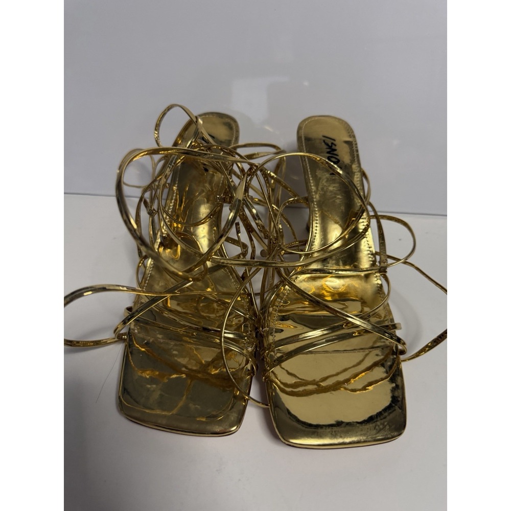 ISNOM Women's Gold Strappy Stilletos Heels size 10 Shoes